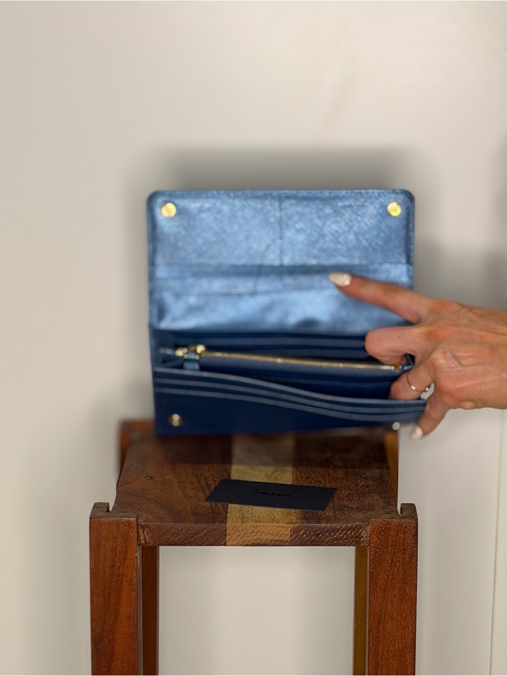 Prada Blue Saffiano Leather Flap Wallet with Gold Logo - Picture 2 of 3